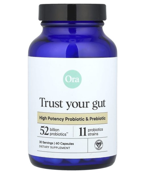 Ora, Trust Your Gut, High Potency Probiotic & Prebiotic, 60 Capsules