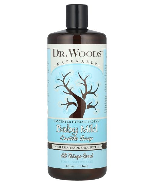 Dr. Woods, Baby Mild, Castile Soap with Fair Trade Shea Butter, Sensitive Skin, Unscented, 32 fl oz (946 ml)
