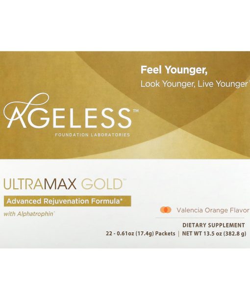 Ageless Foundation Laboratories, UltraMax Gold, Advanced Rejuvenation Formula with Alphatrophin, Valencia Orange, 22 Packets, 0.61 oz (17.4 g) Each