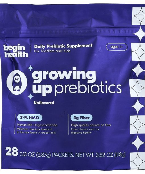 Begin Health, Kids, Growing Up Prebiotics, Ages 1+, Unflavored, 28 Packets, 0.13 oz (3.87 g) Each