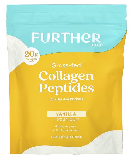 Further Food, Grass-Fed Collagen Peptides, Vanilla, 12 Packets, 0.74 oz (21 g) Each