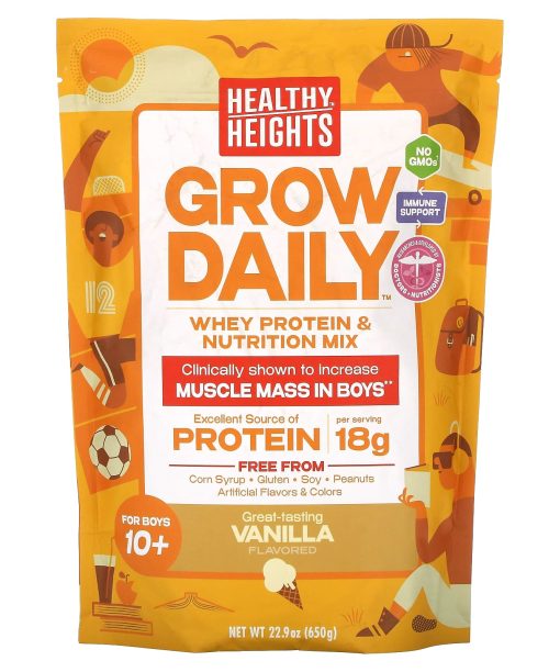 Healthy Heights, Grow Daily, Whey Protein & Nutrition Mix, For Boys 10+, Vanilla, 22.9 oz (650 g)