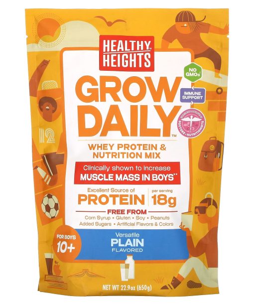 Healthy Heights, Grow Daily, Whey Protein & Nutrition Mix, For Boys 10+, Plain, 22.9 oz (650 g)