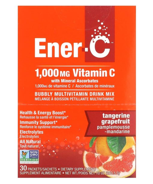 Ener-C, Vitamin C, Bubbly Multivitamin Drink Mix, Tangerine Grapefruit, 1,000 mg, 30 Packets
