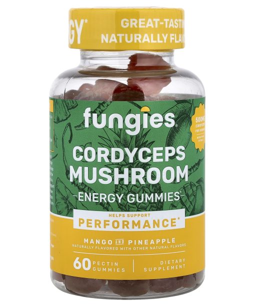 Fungies, Cordyceps Mushroom Energy Gummies, Mango and Pineapple, 60 Pectin Gummies