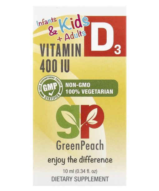 GreenPeach, Infants & Kids + Adults, Vitamin D3, 400 IU, 0.34 fl oz (10 ml)