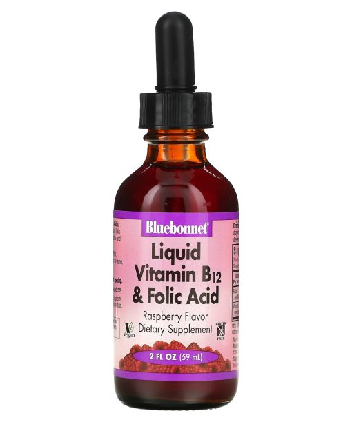 Bluebonnet Nutrition, Liquid Vitamin B-12 & Folic Acid, Raspberry , 2 fl oz (59 ml)