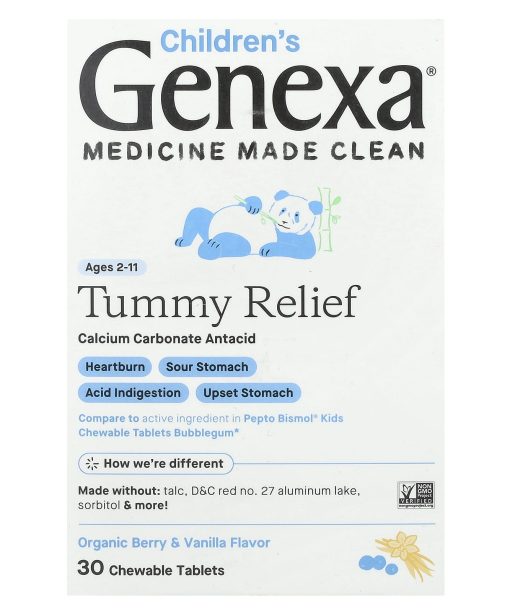 Genexa, Children's Tummy Relief, Ages 2-11, Organic Berry & Vanilla, 30 Chewable Tablets