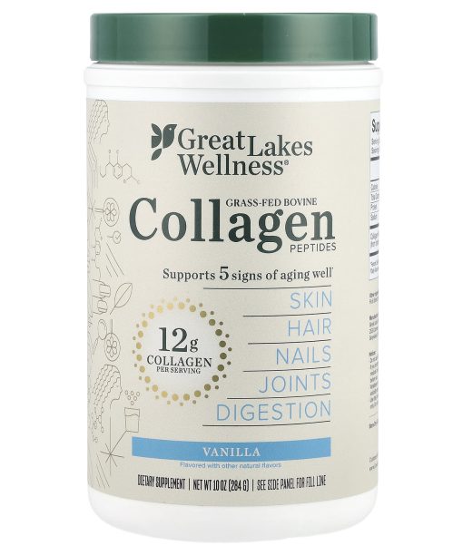 Great Lakes Wellness, Grass-Fed Bovine Collagen Peptides, Vanilla, 10 oz (284 g)