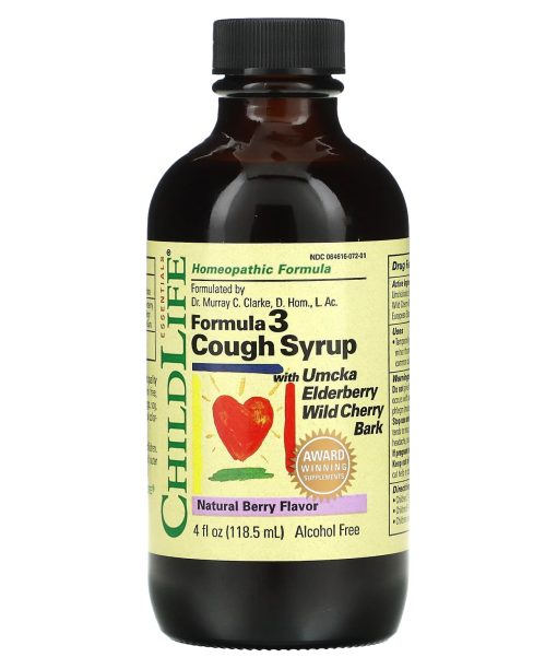 ChildLife Essentials, Essentials, Formula 3 Cough Syrup, Alcohol Free, Natural Berry, 4 fl oz (118.5 ml)