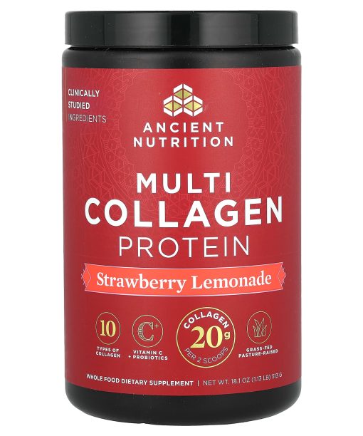 Ancient Nutrition, Multi Collagen Protein, Strawberry Lemonade, 1.13 lbs (513 g)