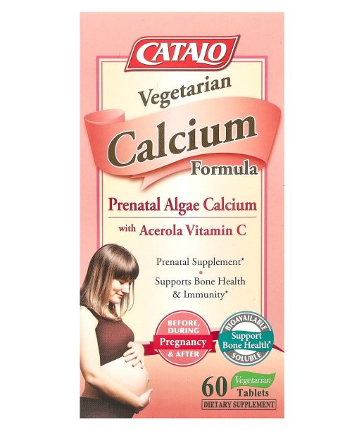 CATALO, Vegetarian Calcium Formula, Prenatal Algae Calcium with Acerola Vitamin C, 60 Vegetarian Tablets