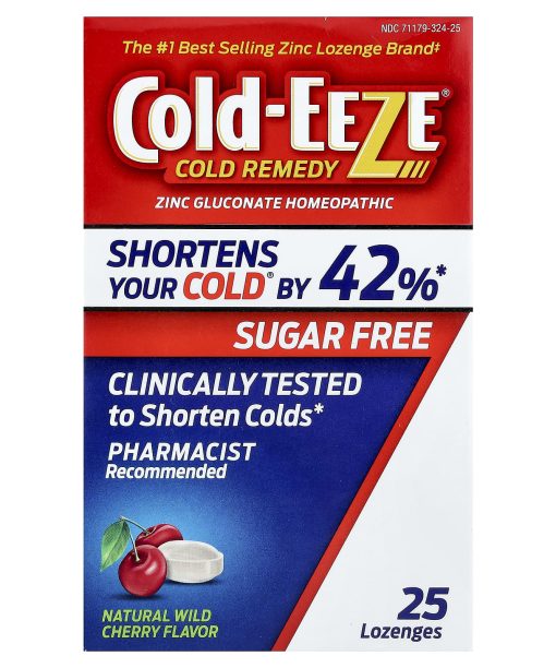 Cold Eeze, Cold Remedy, Zinc Gluconate Homeopathic, Natural Wild Cherry, 25 Lozenges