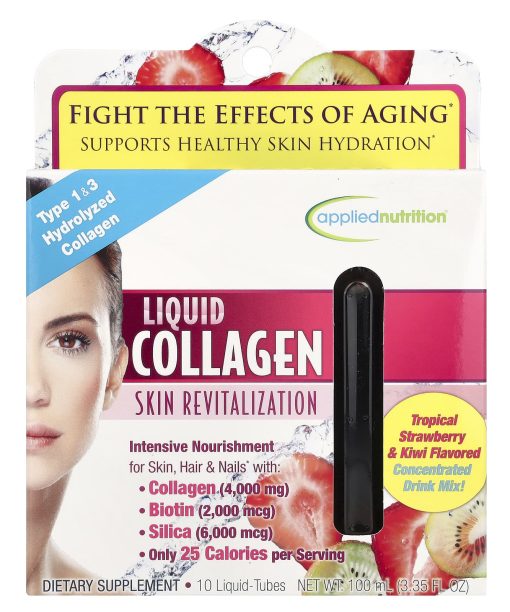 Applied Nutrition, Liquid Collagen, Skin Revitalization, Tropical Strawberry & Kiwi, 10 Liquid-Tubes, 3.35 fl oz (100 ml)