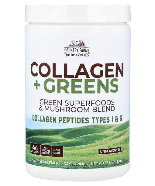 Country Farms, Collagen + Greens, Unflavored, 10.6 oz (300 g)