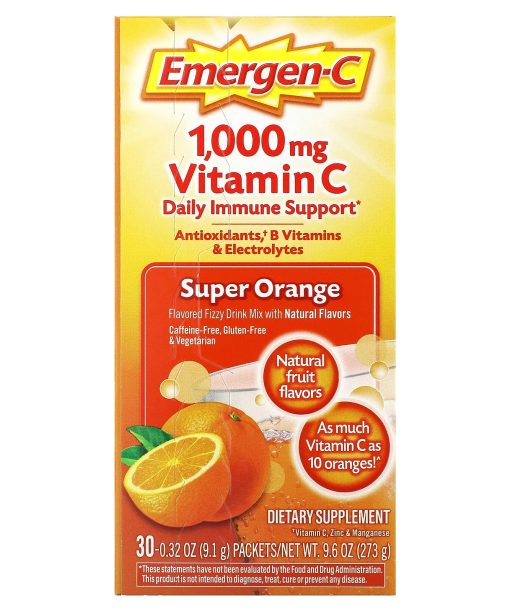 Emergen-C, Vitamin C, Super Orange, 1,000 mg, 30 Packets, 0.32 oz (9.1 g) Each