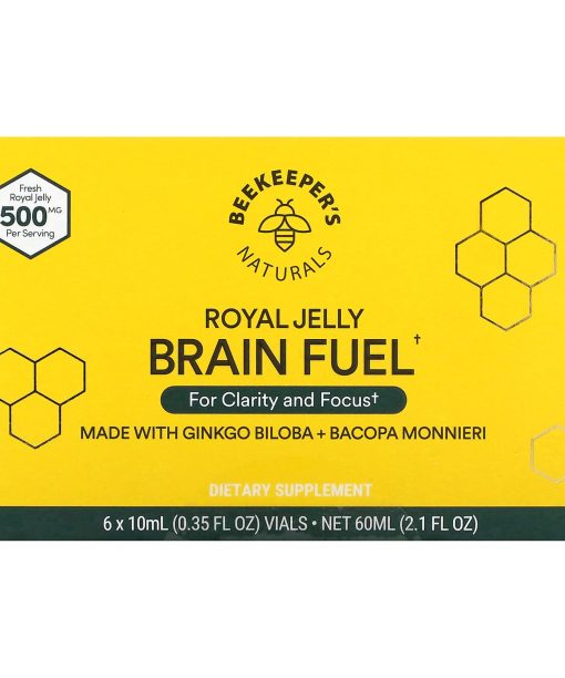 Beekeeper's Naturals, Royal Jelly Brain Fuel, 6 Vials, 0.35 fl oz (10 ml) Each