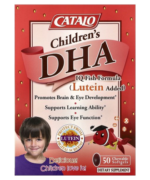 CATALO, Children's DHA IQ Fish Formula, Lutein Added, Strawberry, 50 Chewable Softgels