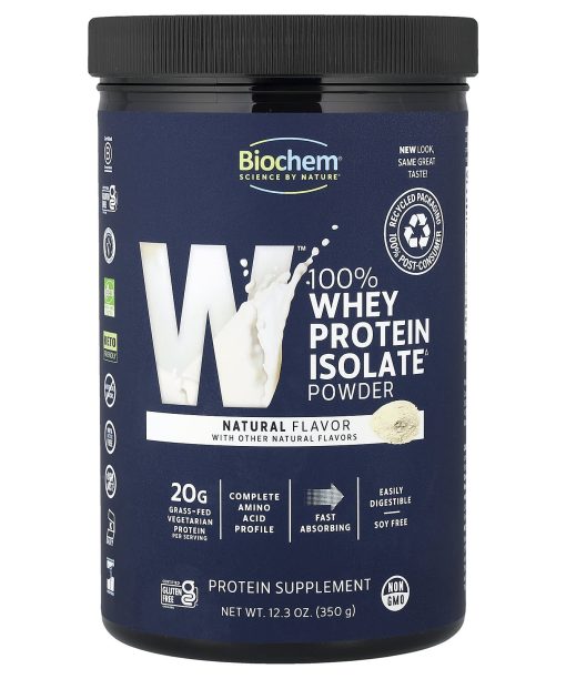 Biochem, 100% Whey Protein Isolate Powder, Natural, 12.3 oz (350 g)
