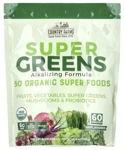 Country Farms, Super Greens, Alkalizing Formula, Unflavored, 31.8 oz (900 g)