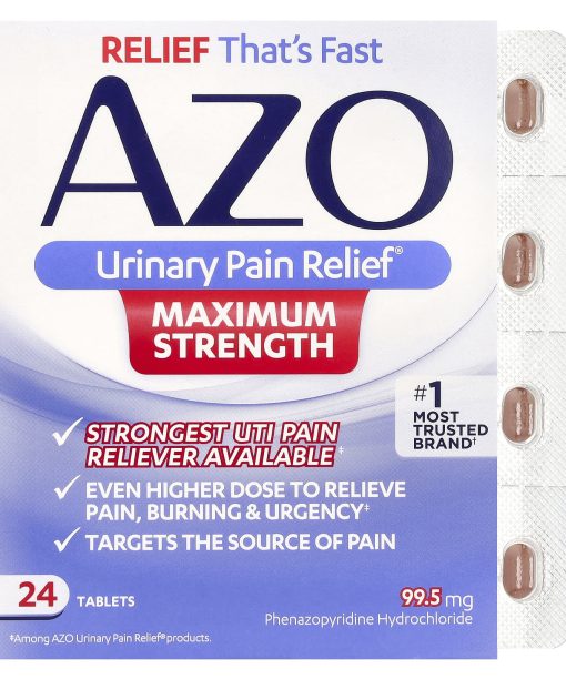 AZO, Urinary Pain Relief, Maximum Strength, 99.5 mg, 24 Tablets
