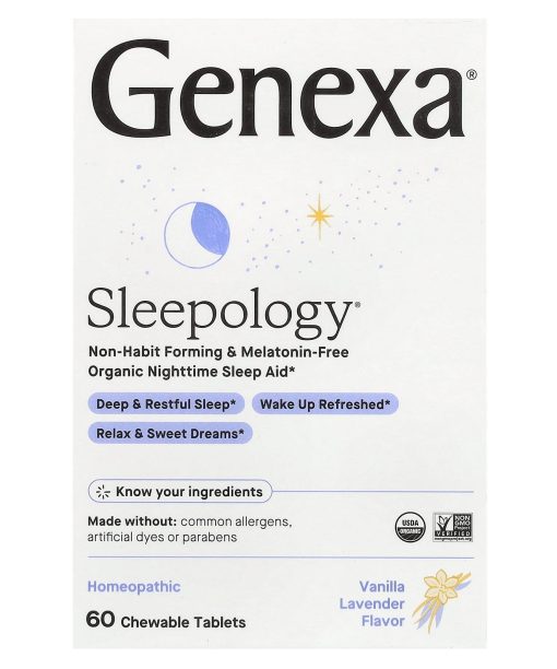 Genexa, Sleepology, Organic Nighttime Sleep Aid, Vanilla Lavender, 60 Chewable Tablets