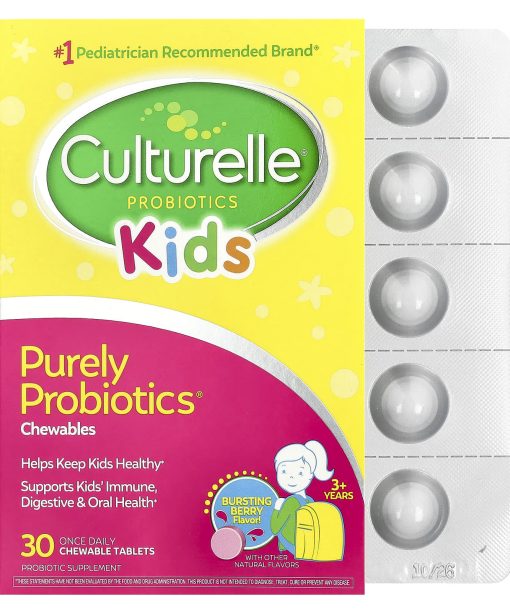 Culturelle, Kids, Purely Probiotics® Chewables, 3+ Years, Bursting Berry, 30 Chewable Tablets (25  mg Per Tablet)