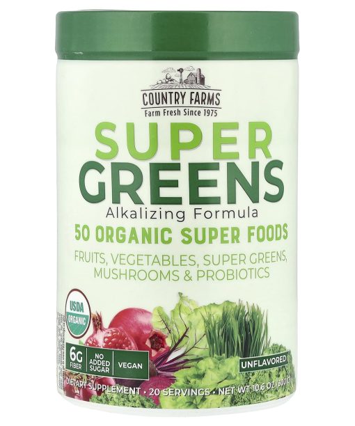Country Farms, Super Greens, Alkalizing Formula, Unflavored, 10.6 oz (300 g)