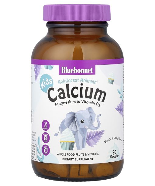 Bluebonnet Nutrition, Kids, Rainforest Animalz®, Calcium Magnesium & Vitamin D3, Vanilla Frosting, 90 Chewables