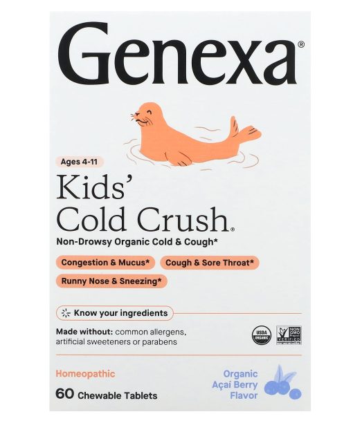Genexa, Kids´ Cold Crush,  Ages 4-11, Organic Acai Berry, 60 Chewable Tablets