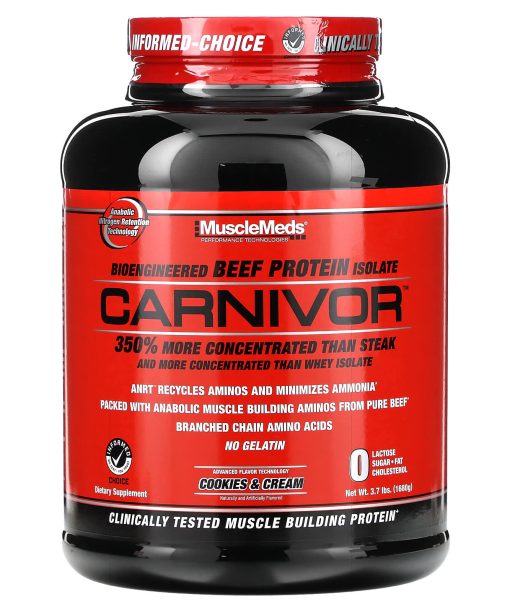 MuscleMeds, Carnivor, Bioengineered Beef Protein Isolate, Cookies & Cream, 3.7 lbs (1680 g)
