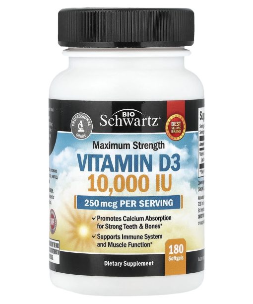 BioSchwartz, Maximum Strength Vitamin D3, 250 mcg (10,000 IU), 180 Softgels