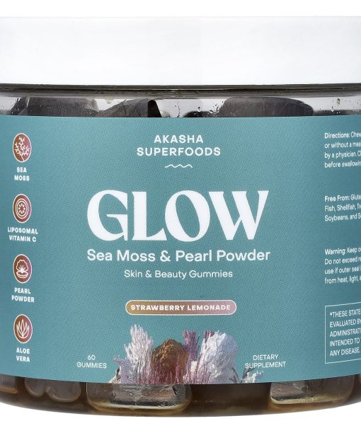 Akasha Superfoods, Glow, Sea Moss & Pearl Powder, Strawberry Lemonade, 60 Gummies