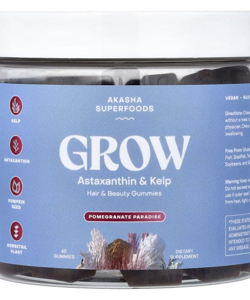 Akasha Superfoods, Grow, Hair & Beauty Gummies, Pomegranate Paradise, 60 Gummies