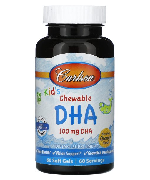 Carlson, Kid's Chewable DHA, Bursting Orange, 60 Soft Gels