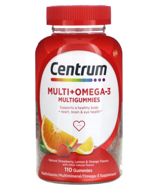 Centrum, Multi + Omega-3 Multigummies, Natural Strawberry, Lemon & Orange, 110 Gummies