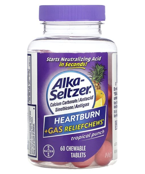 Alka-Seltzer, Heartburn + Gas Reliefchews, Tropical Punch, 60 Chewable Tablets