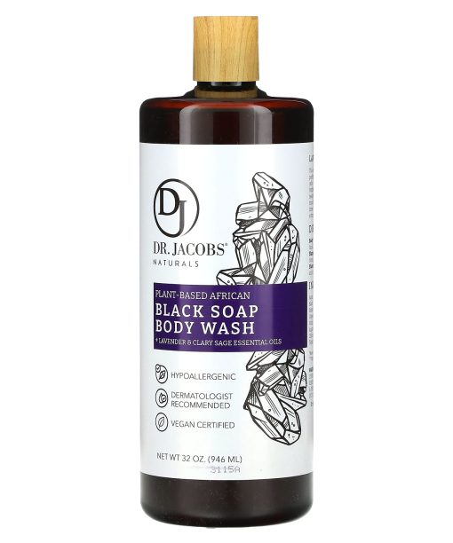 Dr. Jacobs Naturals, Plant-Based African Black Soap Body Wash, Lavender & Clary Sage Essential Oils, 32 oz (946 ml)