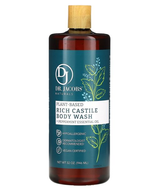 Dr. Jacobs Naturals, Plant-Based Rich Castile Body Wash, Peppermint Essential Oil, 32 oz (946 ml)