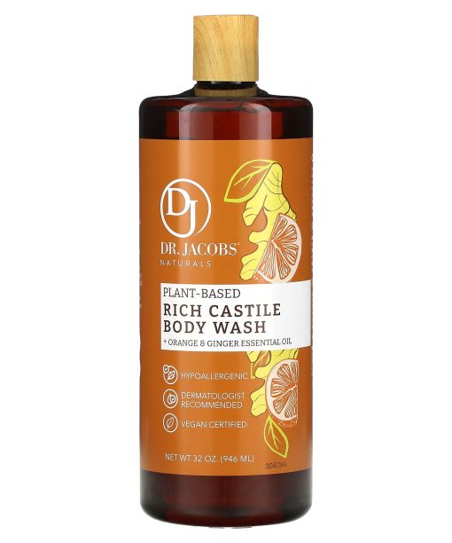 Dr. Jacobs Naturals, Plant-Based Rich Castile Body Wash, Orange & Ginger Essential Oil, 32 oz (946 ml)