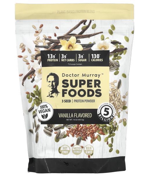 Dr. Murray's, Super Foods, 3 Seed Protein Powder, Pumpkin + Flax + Sunflower, Vanilla, 16 oz (453.5 g)