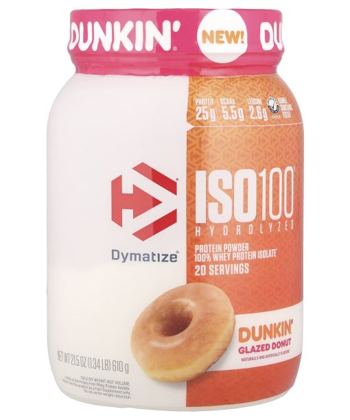 Dymatize, ISO100® Hydrolyzed, 100% Whey Protein Isolate, Dunkin® Glazed Donut, 1.34 lb (610 g)