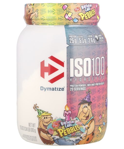 Dymatize, ISO100® Hydrolyzed, 100% Whey Protein Isolate, Pebbles™ Birthday Cake, 1.34 lbs (610 g)