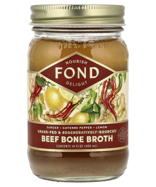 FOND Bone Broth, Beef Bone Broth, Ginger & Cayenne, 14 fl oz (400 ml)