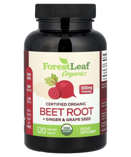 Forest Leaf, Certified Organic Beet Root + Ginger & Grape Seed, 120 Vegetable Capsules
