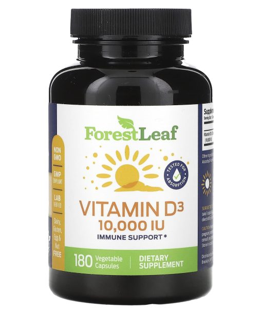 Forest Leaf, Vitamin D3, 250 mcg (10,000 IU), 180 Vegetable  Capsules
