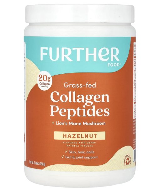 Further Food, Grass-Fed Collagen Peptides + Lion's Mane Mushroom, Hazelnut, 9.88 oz (280 g)