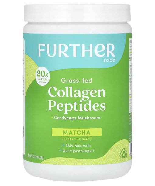 Further Food, Grass-Fed Collagen Peptides + Cordyceps Mushroom, Matcha, 10.62 oz (301 g)