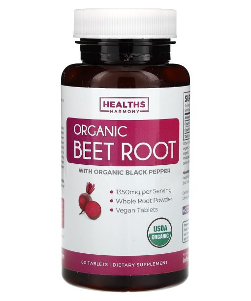Healths Harmony, Organic Beet Root With Organic Black Pepper, 60 Tablets