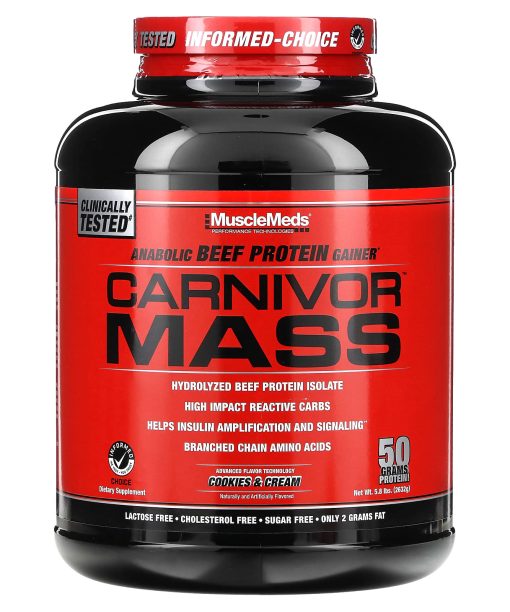 MuscleMeds, Carnivor Mass, Anabolic Beef Protein Gainer, Cookies & Cream, 5.8 lbs (2,632 g)